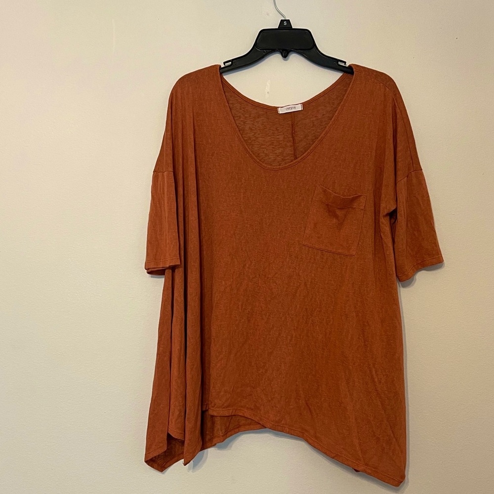 Orange Oversized Tunic Tee with Pocket - size L